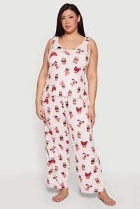 Plus Striped Bear Print Pajama Top and Lounge Pants