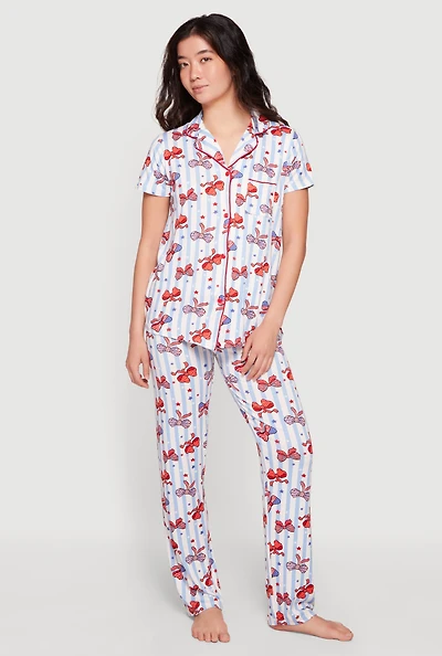 Striped Americana Bow Print Pajama Top and Lounge Pants