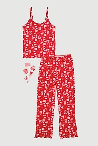 Cupid Bow Print Pajama Cami and Pants Set with Stickers