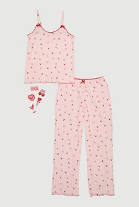 Gingham Cherry Print Pajama Cami and Pants with Stickers