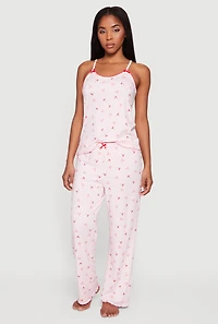 Gingham Cherry Print Pajama Cami and Pants with Stickers