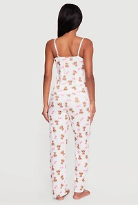 Teddy Bear Print V-Neck Pajama Cami and Pants Set