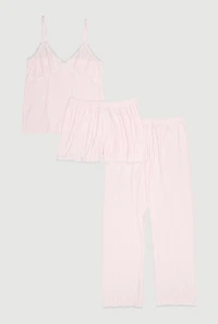 Striped Rib Knit Pajama Cami With Shorts and Pants