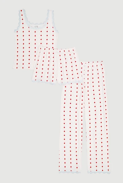 Strawberry Print Pajama Top with Pants and Shorts 3 Piece Set