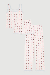 Strawberry Print Pajama Top with Pants and Shorts 3 Piece Set