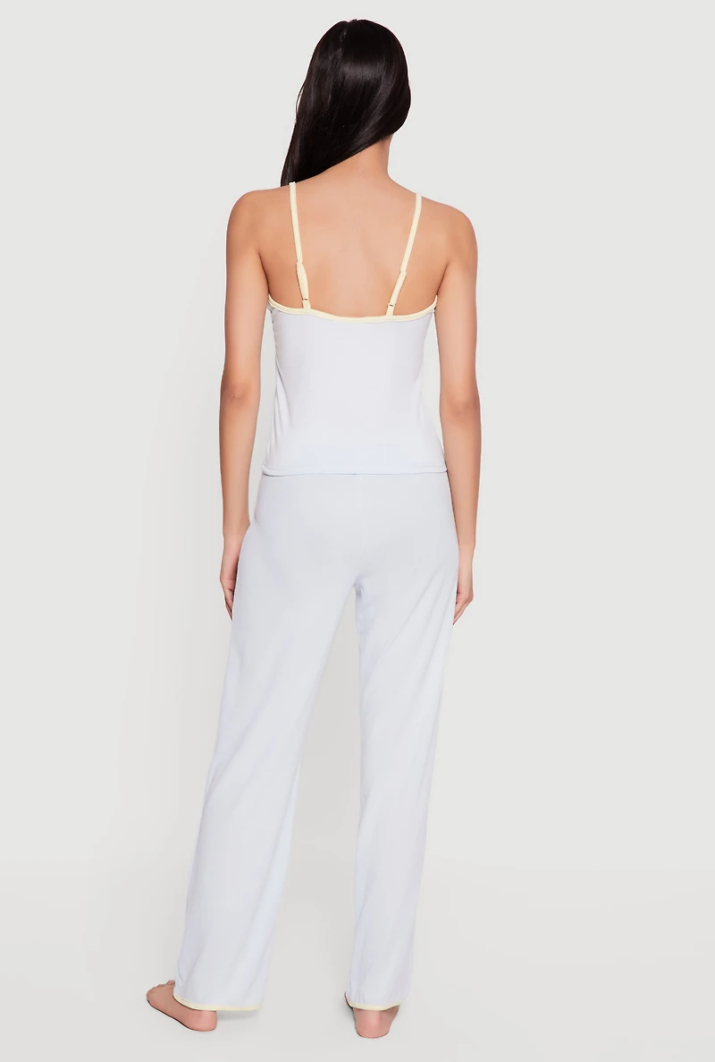 Lemon Graphic Contrast Trim Pajama Cami and Lounge Pants