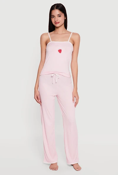 Strawberry Patch Graphic Rib Knit Pajama Cami and Pants