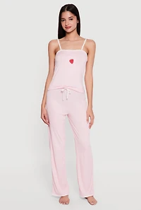 Strawberry Patch Graphic Rib Knit Pajama Cami and Pants