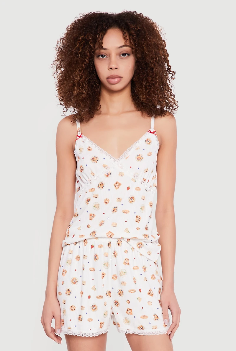 Breakfast Graphic Pajama Cami with Shorts and Pants