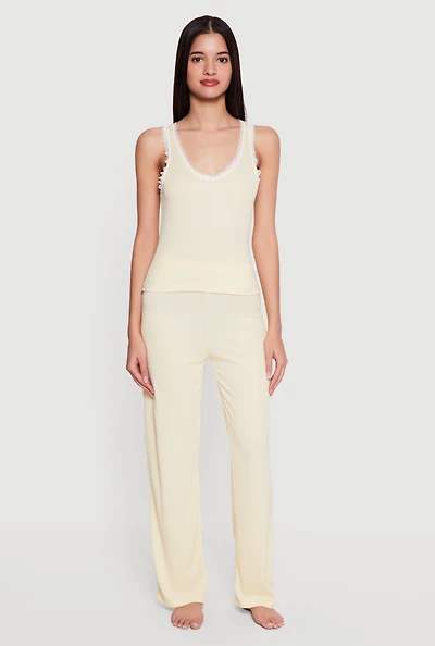 Rib Knit V-Neck Pajama Tank Top and Pants Set