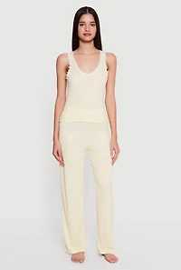 Rib Knit V-Neck Pajama Tank Top and Pants Set