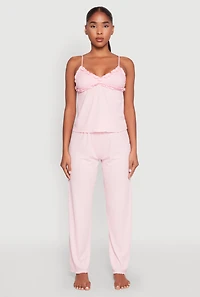 Ruffled Trim Pajama Cami and Pants Set