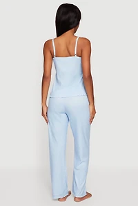 Lace Trim Lettuce Edge Polka Dot Pajama Top and Pants