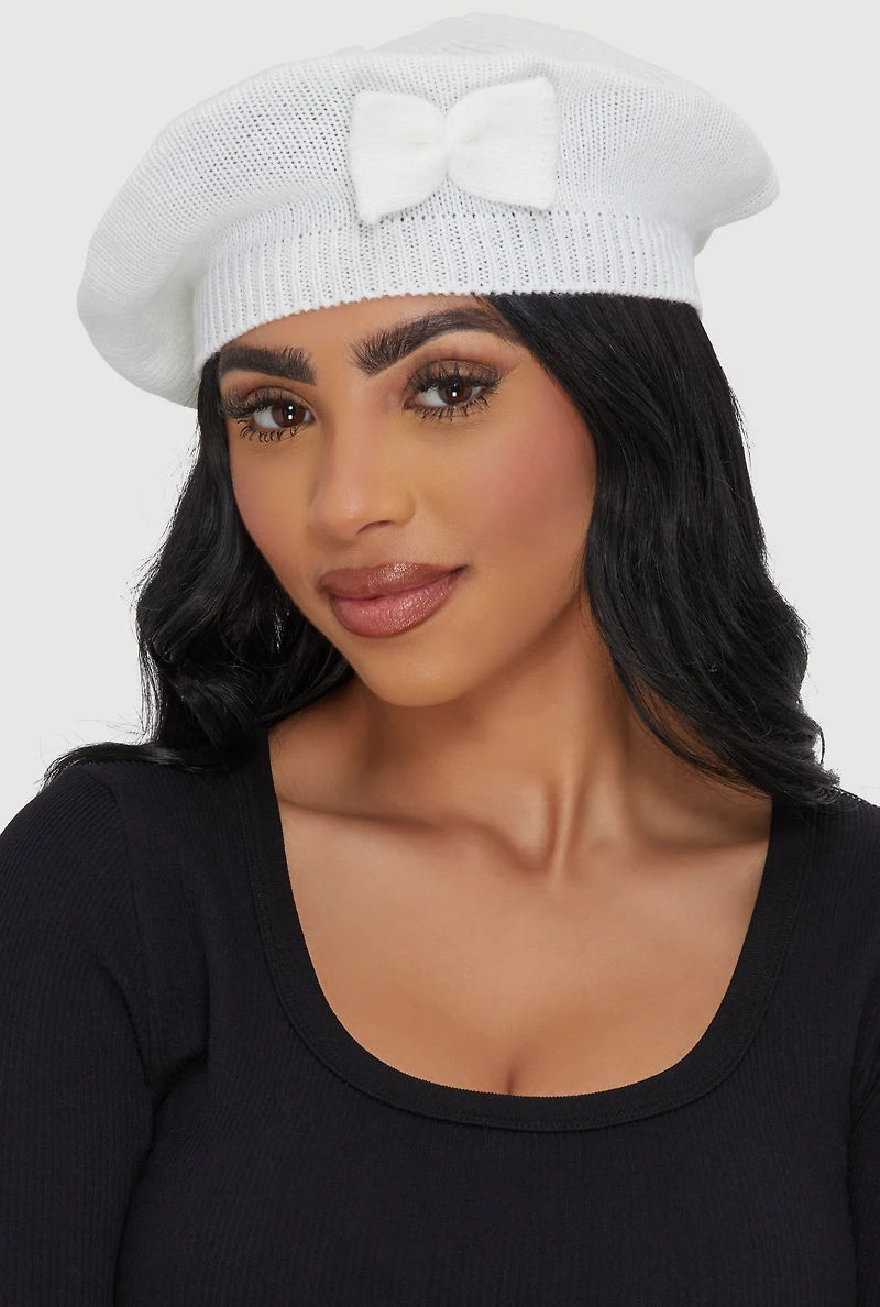 Solid Bow Detail Beret