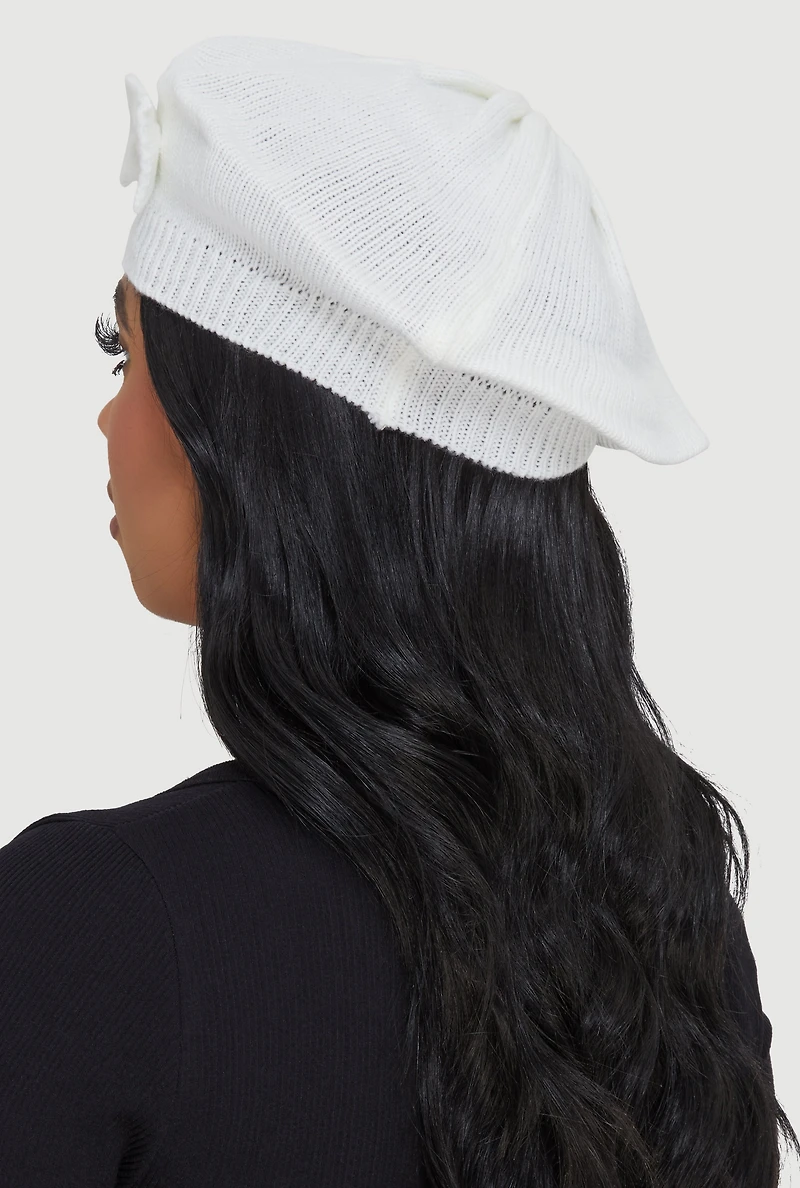 Solid Bow Detail Beret