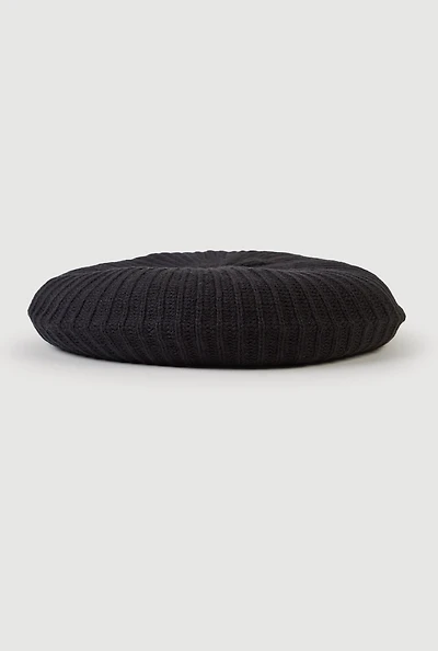 Womens Solid Ribbed Knit Beret, Black