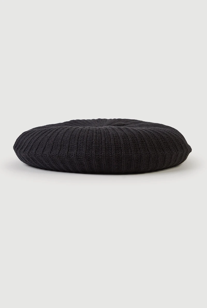 Solid Ribbed Knit Beret