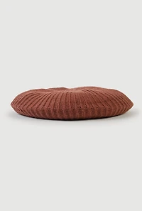 Womens Solid Ribbed Knit Beret, Brown