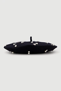 Womens Faux Pearl and Rhinestone Studded Wool Beret,
