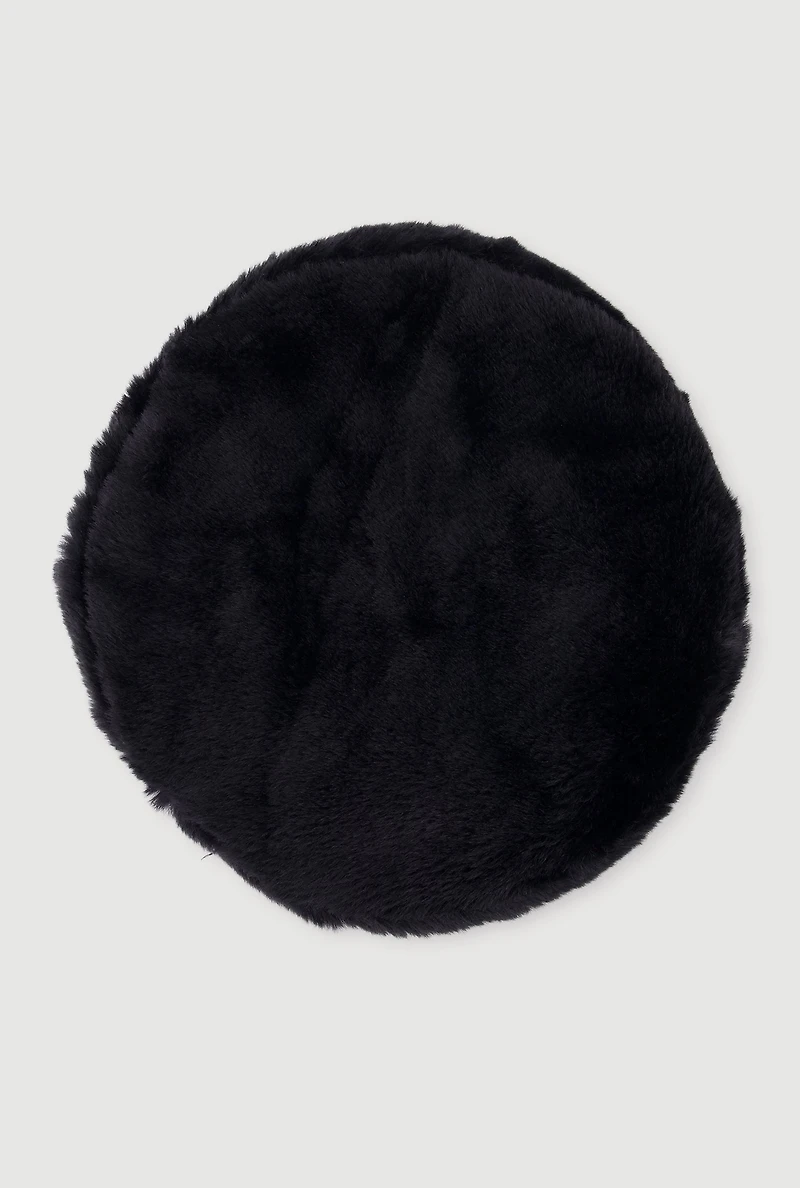 Faux Fur Beret with Faux Leather Trim
