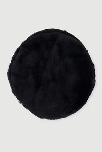 Faux Fur Beret with Faux Leather Trim