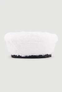 Faux Fur Beret with Faux Leather Trim