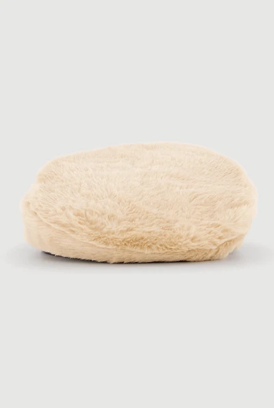 Faux Fur Beret with Faux Leather Trim