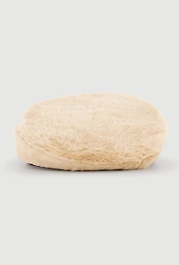 Faux Fur Beret with Faux Leather Trim