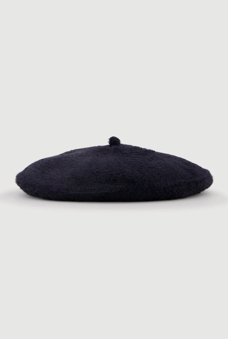 Womens Solid Faux Fur Beret,