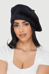 Womens Solid Faux Fur Beret,