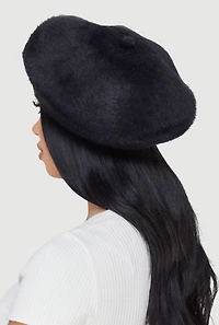 Womens Solid Faux Fur Beret,