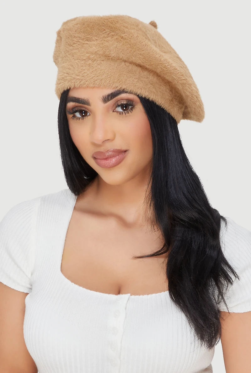 Solid Faux Fur Beret