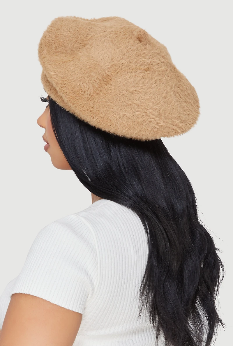 Solid Faux Fur Beret