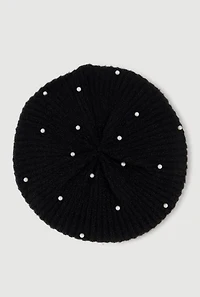 Lurex Rib Knit Faux Pearl Beret