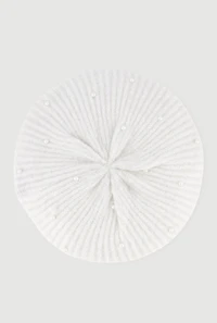 Lurex Rib Knit Faux Pearl Beret