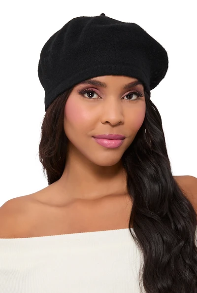 Womens Wool French Beret, Black