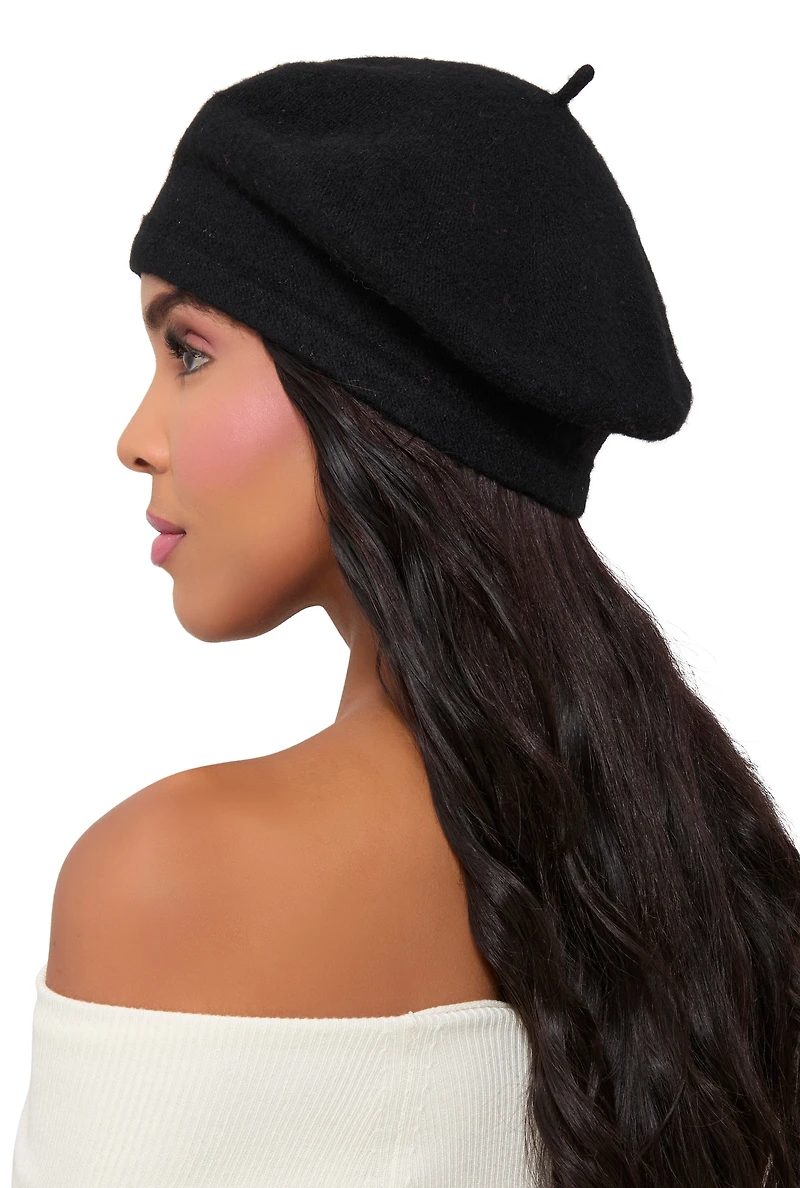 Womens Wool French Beret, Black