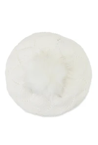 Womens Pom Pom Knit Beret, White