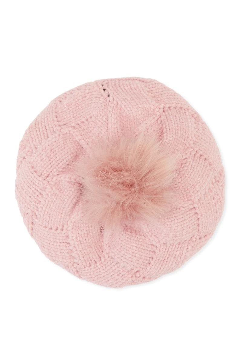 Womens Pom Pom Knit Beret, Pink