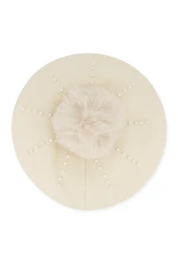 Womens Faux Pearl Detail Pom Beret,