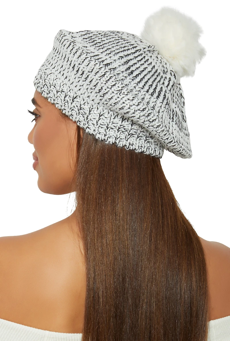Spacedye Knit Pom Pom Slouch Beret