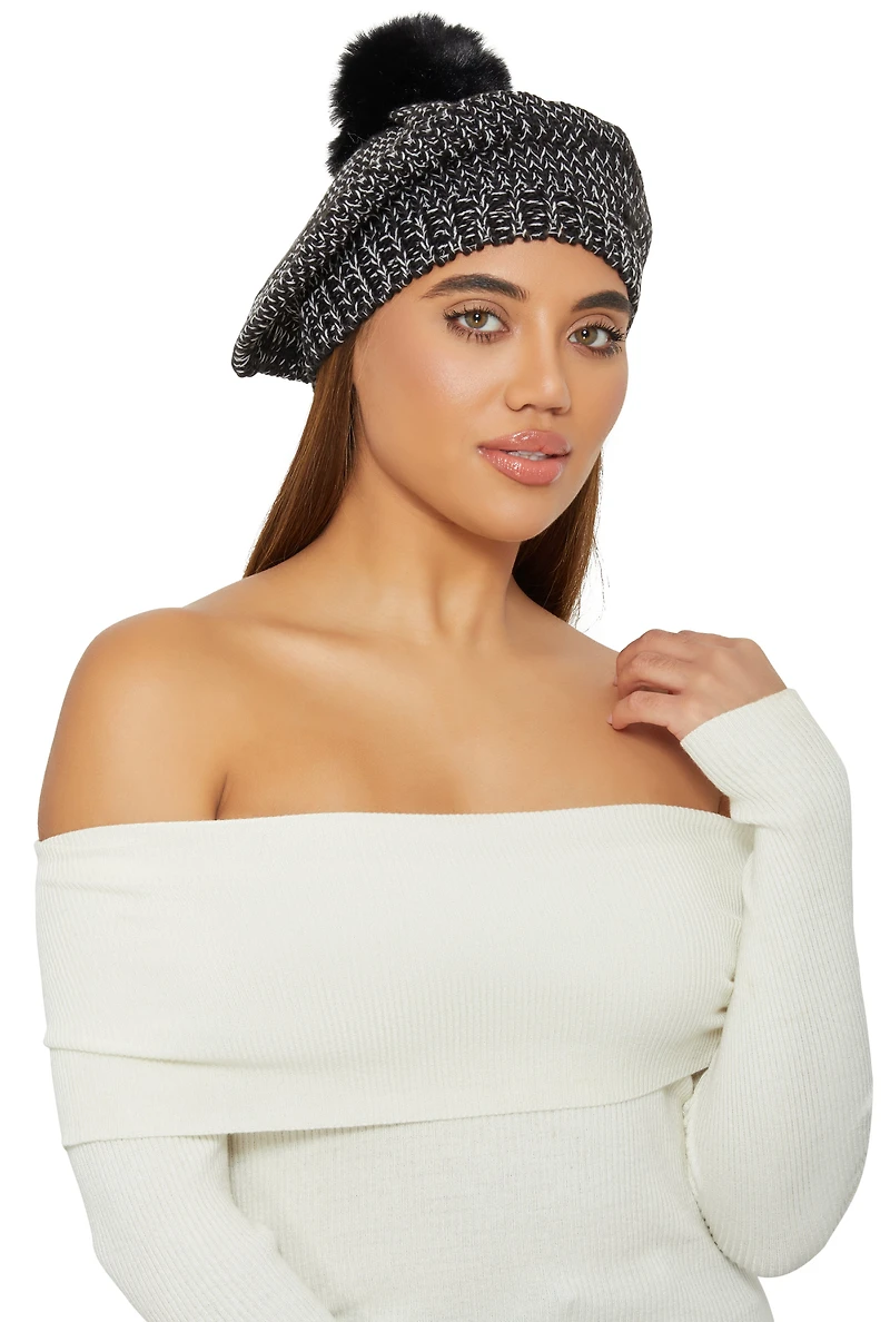 Spacedye Knit Pom Pom Slouch Beret