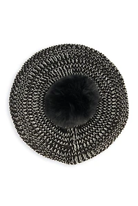 Womens Spacedye Knit Pom Pom Slouch Beret, Black