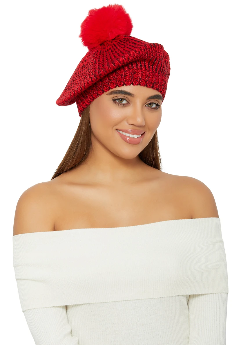 Spacedye Knit Pom Pom Slouch Beret