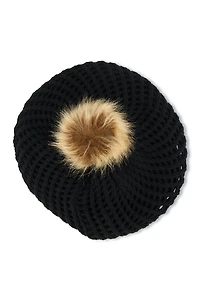 Womens Pom Pom Knitted Beret, Black