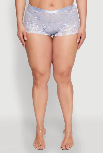 Plus Floral Lace Boyshort Panties