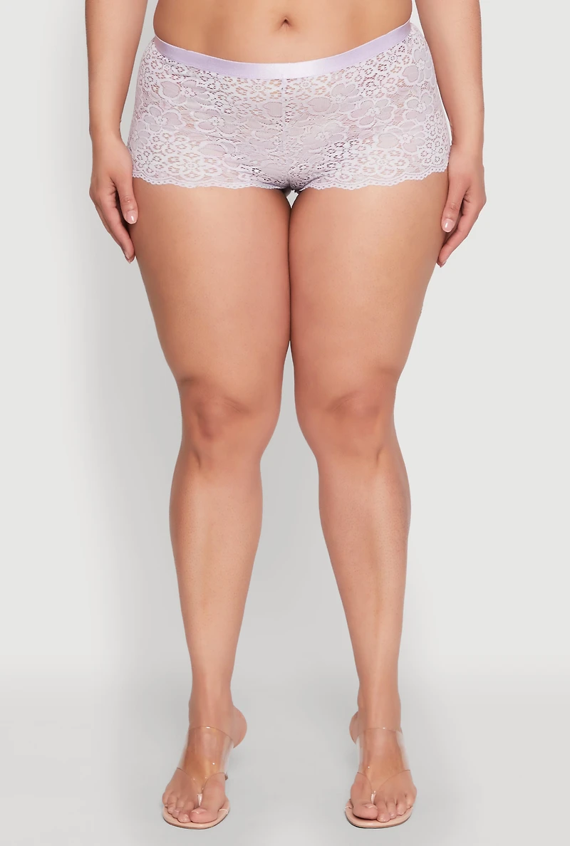 Plus Floral Lace V Back Boyshort Panty