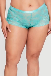 Plus Floral Patterned Lace Boyshort Panty