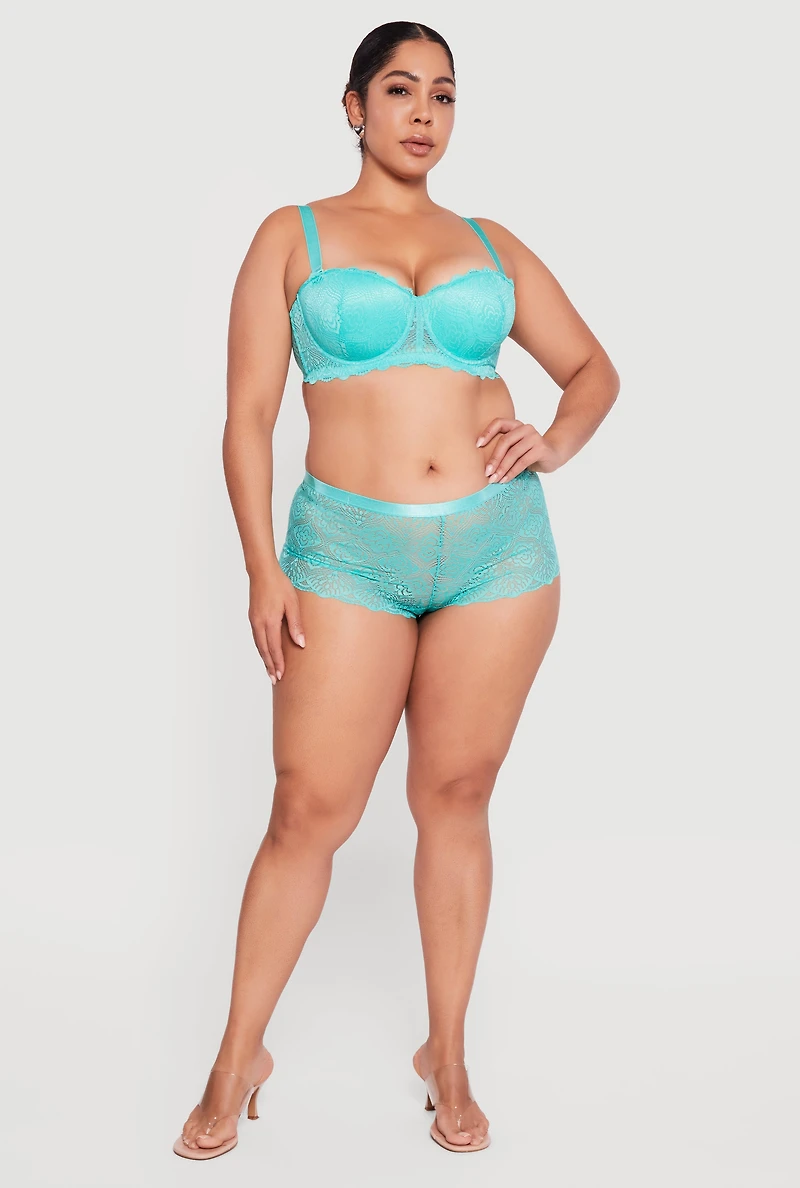 Plus Floral Patterned Lace Boyshort Panty