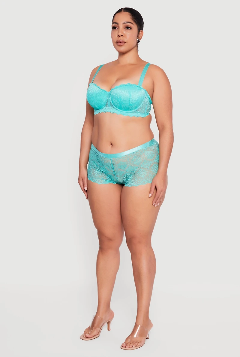 Plus Floral Patterned Lace Boyshort Panty